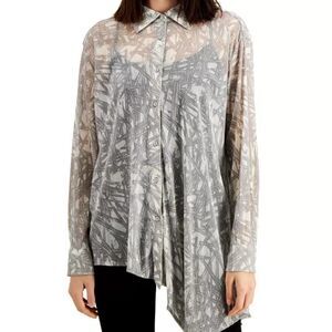 Alfani Printed Asymmetrical Blouse size XL in Gray/White - NEW